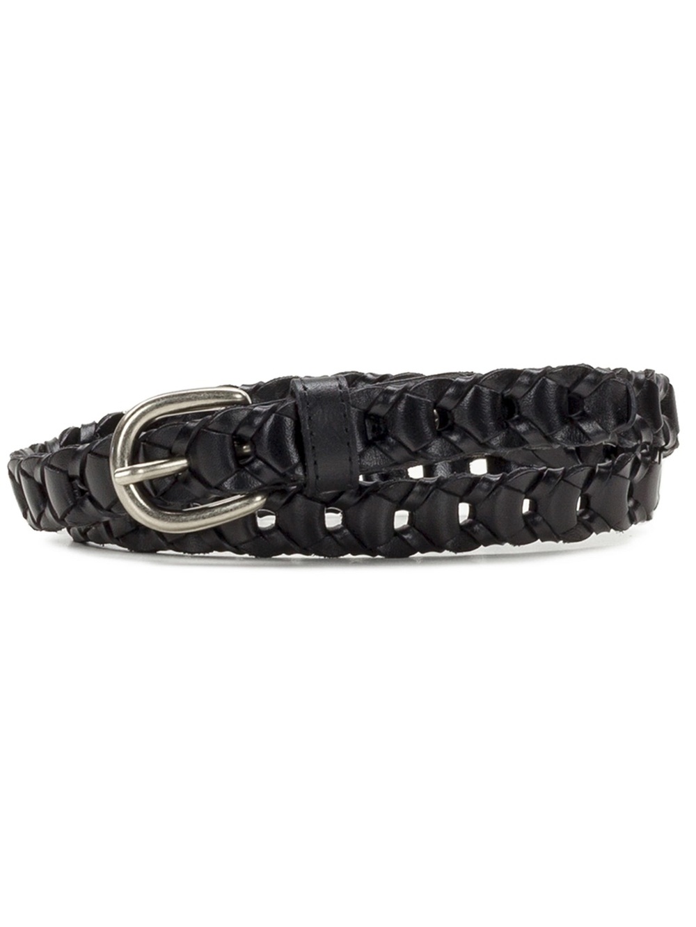 NWOT Patricia Nash Woven Black Leather Belt with Silver Buckle, Size Medium